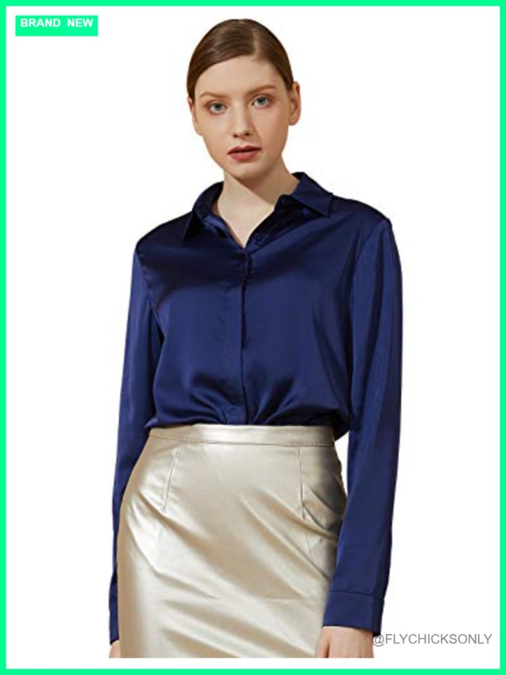 Satin Button Down Work Blouse Long Sleeve Silky Office Shirt